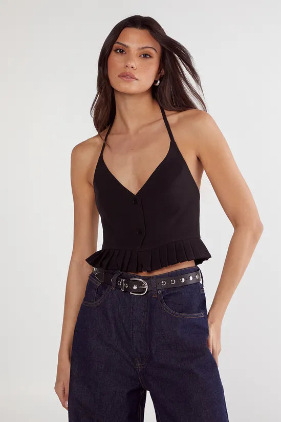 Pleated Hem Tailored Top